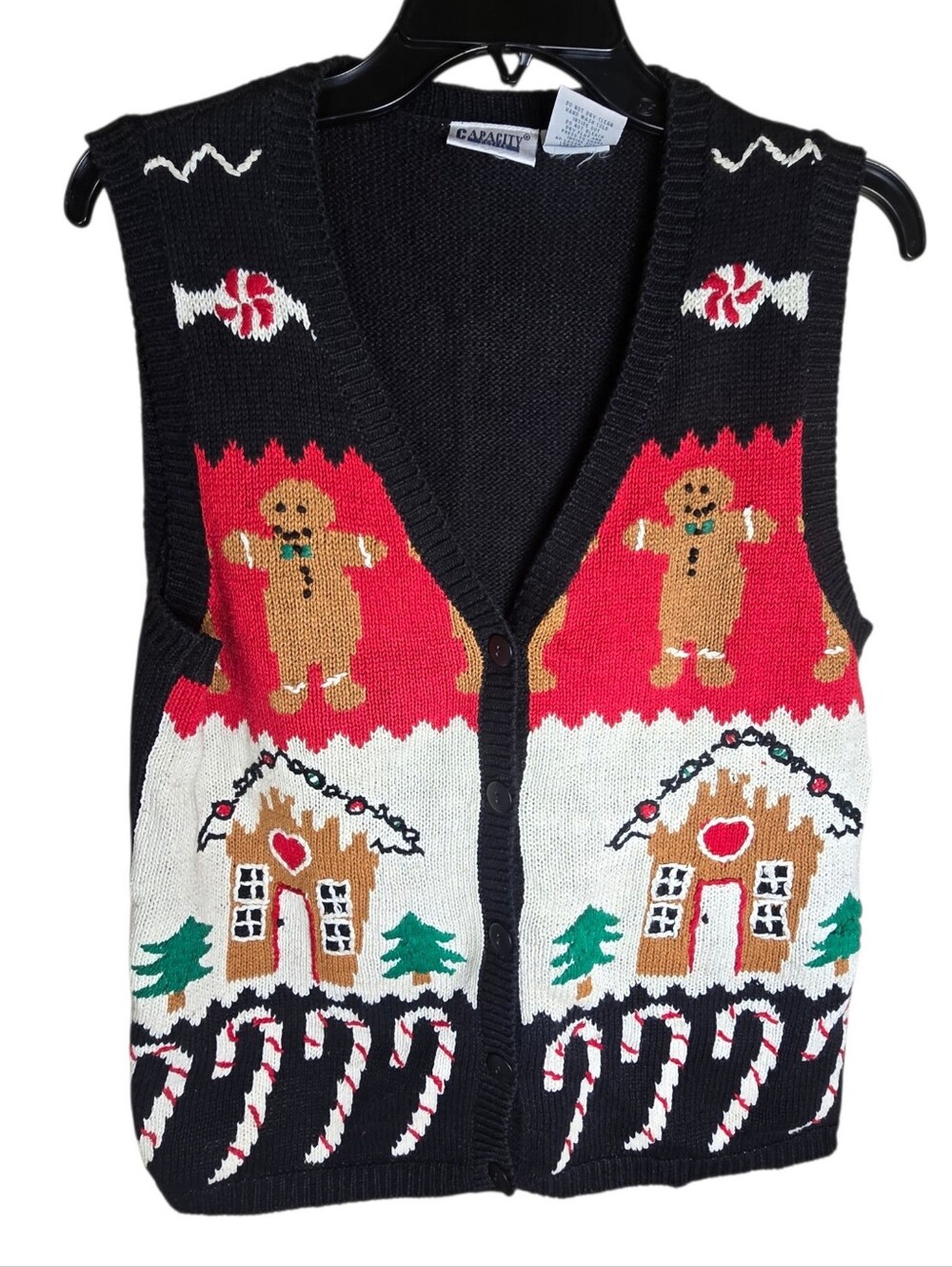 Vintage 90s Christmas Gingerbread Candy Cane Ramie Knit Sweater Vest PM